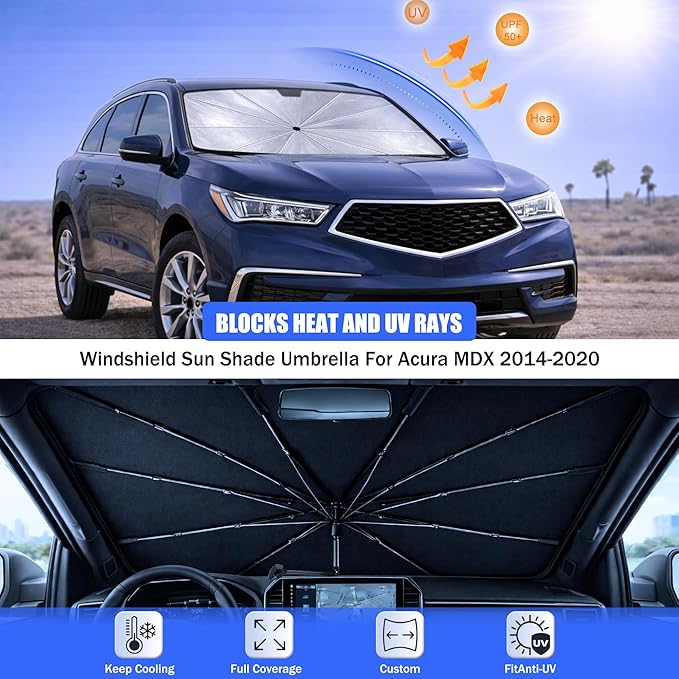 2026 Upgraded Car Windshield Sun Shade Umbrella - Custom-Fit for Acura MDX 2014-2020 Umbrella Sunshade,Easy Install,UV Protection & Heat Reflective,Keep Interior Cooler with Storage Bag