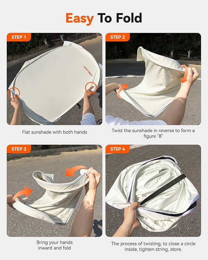 WOLFBOX Foldable Car Windshield Sun Shade Tesla Model Y/Model 3-Advanced Thickened Black Tape Sunshade Cover, Maximum UV Block & Sun Heat Protector Model Y Juniper/Model 3 Highland (56.30''L*37''W)
