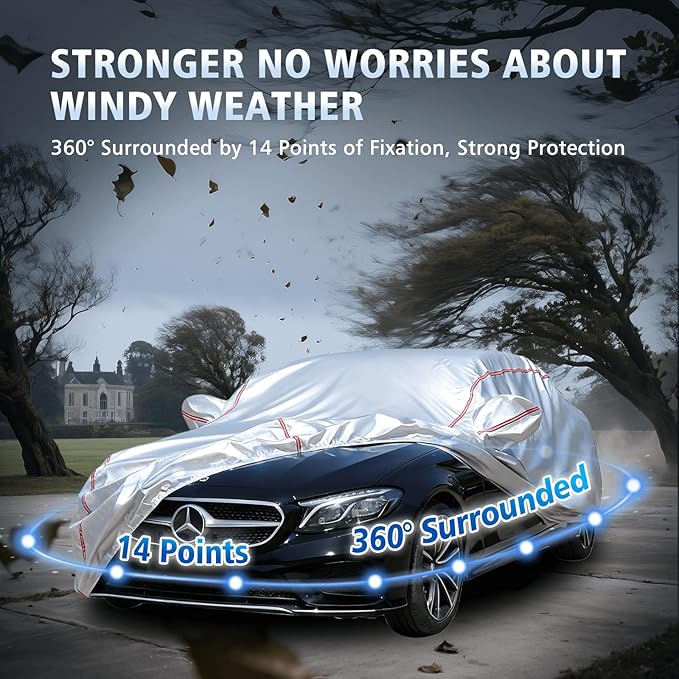 Car Cover Waterproof All Weather for Mercedes-Benz E-Class 2006-2025,All-Around Fastening and 4 Upgrades, 30s Quick-Install for Car Cover