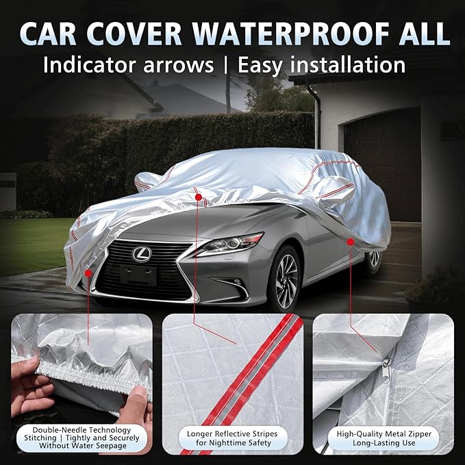 Car Cover Waterproof All Weather for Lexus ES 2001-2025,All-Around Fastening and 4 Upgrades, 30s Quick-Install for Car Cover