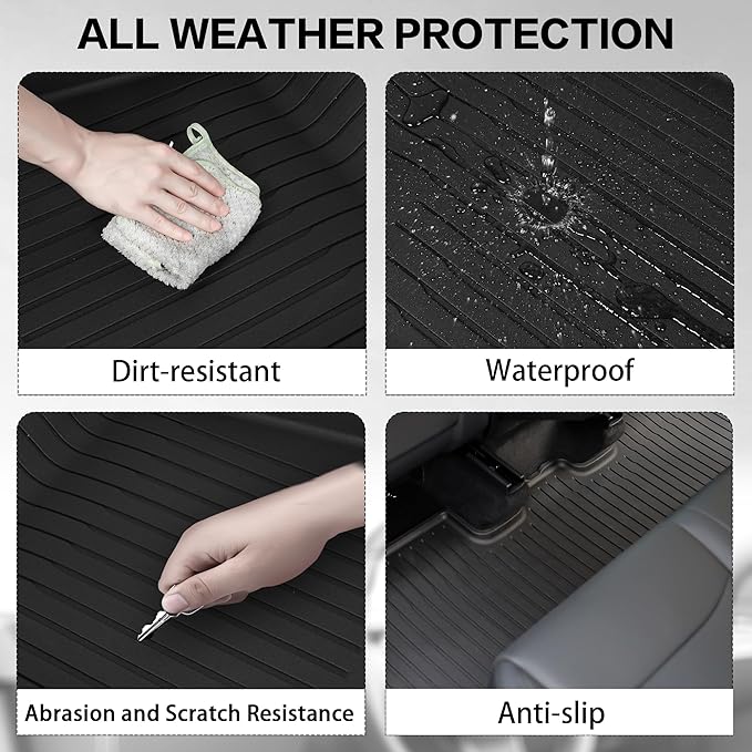 WEIZE Tesla Model Y Juniper Floor Mats 2025 2026, 11 PCS Full Set All Weather Non-Slip Floor Mats & Cargo Liners, Black Car Mats for Tesla Interior Accessories