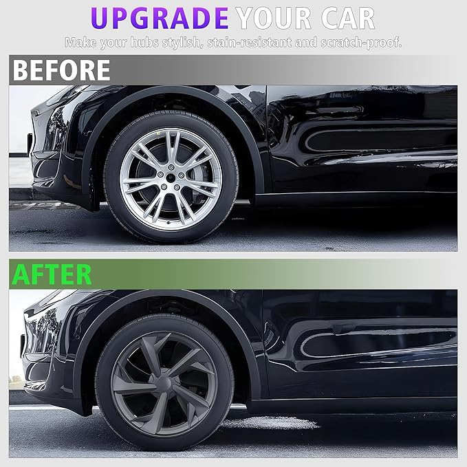 19 Inches Wheel Covers for 2025 2026 Tesla Model Y Juniper, Hub Protection Accessory, Replacement for Tesla Model Y 2025 Rim Protector, ABS Hubcaps 4-Piece, Mechanical Style Black