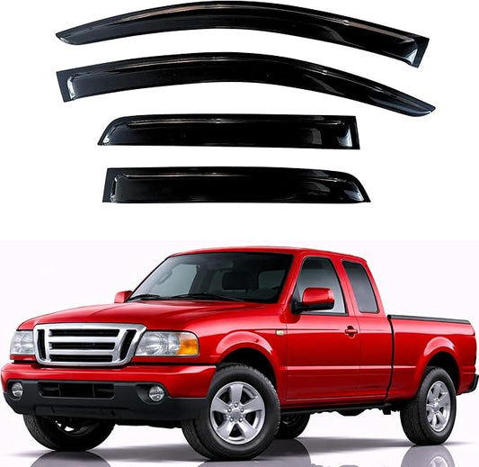 KPY Rain Guards Fit for 1999-2011 Ford Ranger Extended Cab, Out-Channel Window Visors Vent Deflectors 4PC, Truck Accessories for 1999-2010 Mazda B2300/B4000, 1999-2008 Mazda B3000 (Extended Cab Only)