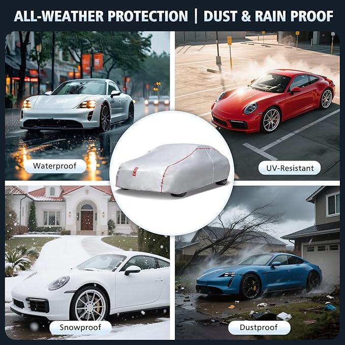 Car Cover Waterproof All Weather, 60 S Quick Install Underbody Wrap-Around Mount Car Covers for Automobiles （Copue-178 to 185 in）