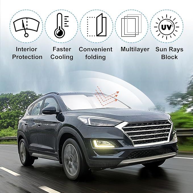 YYCKE Windshield Sun Shade Accessories Compatible with 2016-2021 Tucson(Not for 2022 Tucson) for Hyundai Foldable Sunshade Sun Visor Blocks UV