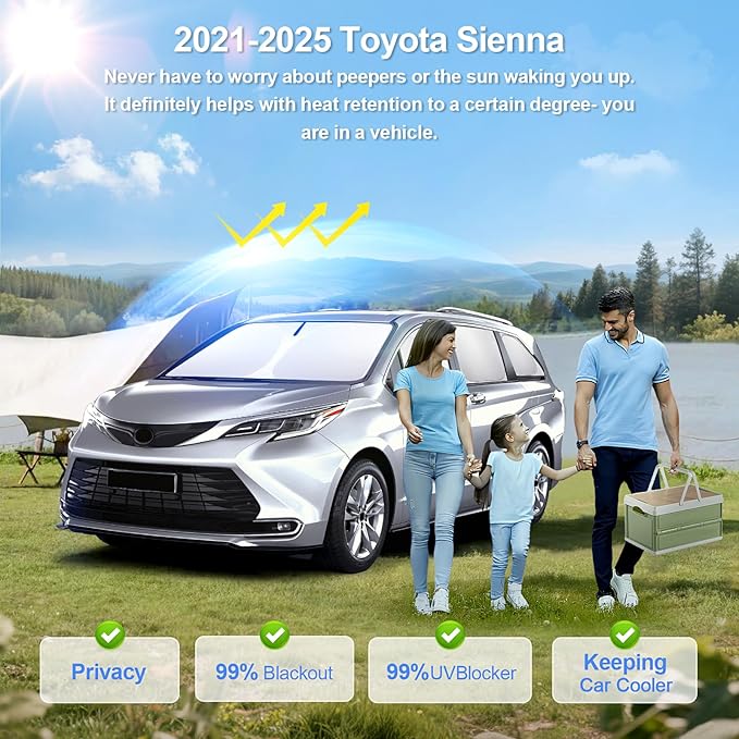 8pcs Car Window Shades for Toyota Sienna 2021-2025 Accessories,Windshield Side Rear Full Sunshade,Sun Visor UV Blocking, Privacy Protection and Blackout for Camping Outdoor
