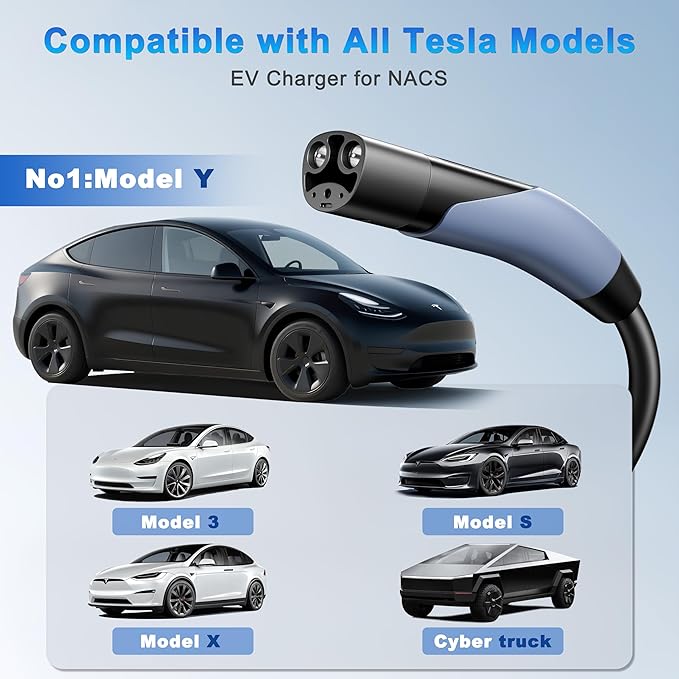 QPQ Level 2 Tesla Charger 32A, Portable Electric Car EV Charger for Tesla Models Y/X/3/S, 21FT Cable 240V NEMA 14-50 Plug, NACS Connector, 7.68KW Home EV Charging Station