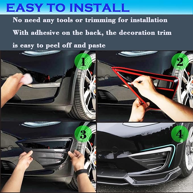 yhcdsea for 2020-2024 Tesla Model Y Front Fog Light Cover Trim Eyebrow Frame Decorative Accessories (Matt Carbon Fiber Pattern)