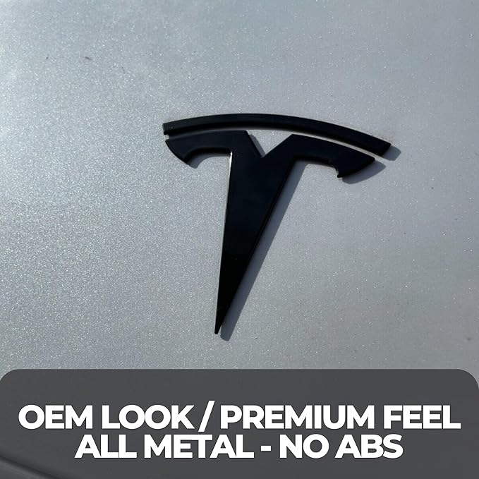 Metal Raised T Logo Tesla Letters Emblem Decal Sticker Matte Black Front Trunk Tailgate with 3M Adhesive for Tesla Model 3 Model Y Highland Juniper (Tesla Letters & T Logo)