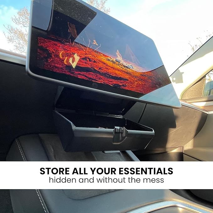 Hidden Under Screen Storage Box for Tesla Model 3 2019~2023 and 2024 and Earlier Model Y - Closeable Tesla Center Console Organizer - Perfect for Sunglasses, Mobile Phone and Key Cards