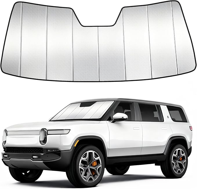 Windshield Sun Shade Custom Fit for Rivian R1S/R1T 2022-2024, Accordion Folding Thick Window Sunshade Block Heat 99% UV Rays Sun Visor Keep Cooler Car Accessories