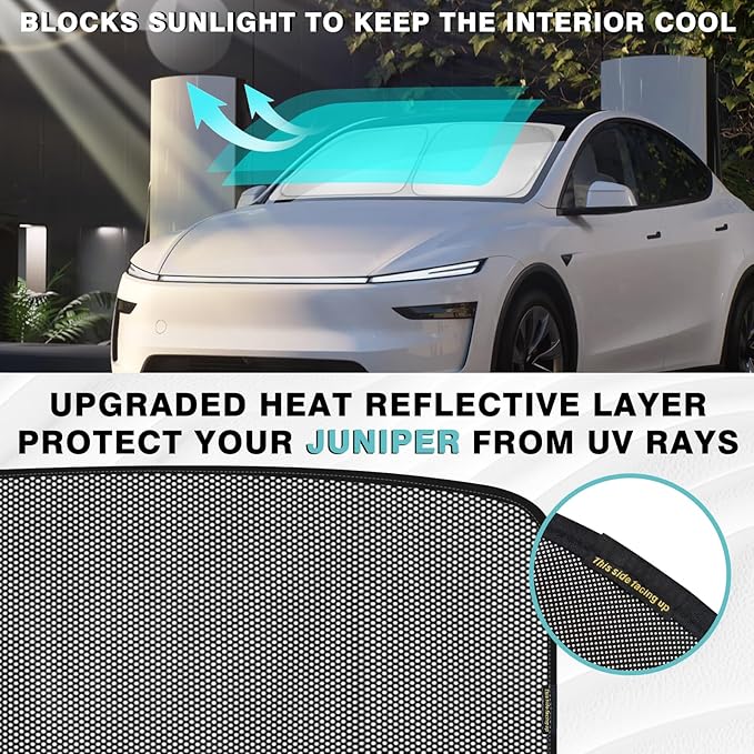 BestEvMod 3PCS Windshield& Roof Sunshade Compatible with 2026 2025 Tesla New Model Y Juniper Foldable Sun Shade Accessory Heat UV Protection Visor Accessories with Storage Bag (Roof+Windshield, Black)