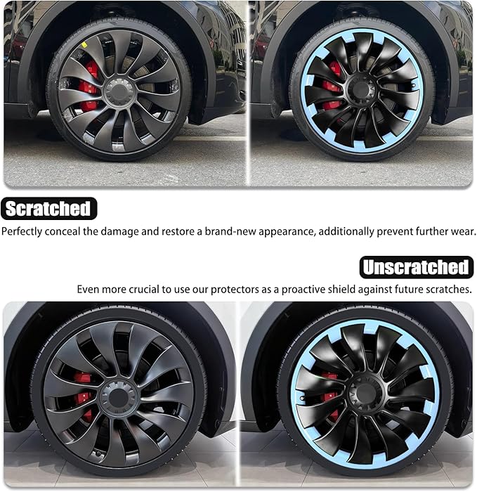 Wheel Rim Protect for Tesla Model Y 21" (2020-2024), Easy-Install Hubcaps Induction Wheel Cover, Scratch-Resistant Car Tire Trim Rings, Stylish Giftable, Glacier Blue 4Pcs Model Y Accessories