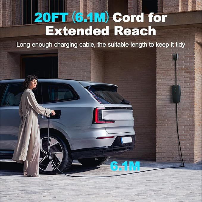 Level 2 EV Charger 32A 7KW - 20FT Cable & NEMA Adapter (14-50) - 240V Portable Electric Car Charger for All SAE J1772 EVs