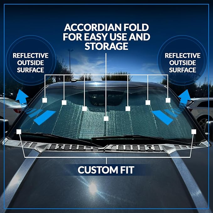 Front Car Windshield Sun Shade Compatible with 2012-2015 Honda Civic Sedan 4 Door | Custom Fit Visor Accordion Fold Style Sun Protector | Silver & Grey 1-pc Set | SS-129