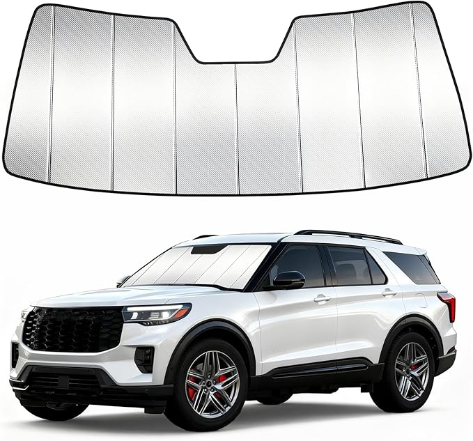 Windshield Sun Shade Custom Fit for Ford Explorer 2020-2024, Accordion Folding Thick Window Sunshade Block Heat 99% UV Rays Sun Visor Keep Cooler Car Accessories