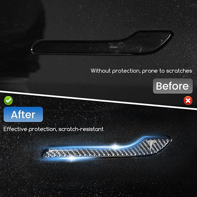 Polwlamks 4 Pack Door Handle Cover Fits Model Y/Model 3, Real Carbon Fiber 3D Handle Cover Sticker, Tesla Door Handle Protector Wrap Covers with 3M Self-Adhesive Backing, Tesla Exterior Accessories