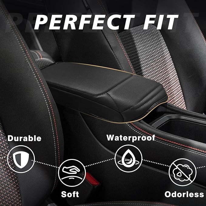 Muslogy Center Console Armrest Cover Fit for Nissan Kicks 2025 2026 Accessories, Comfort Armrest Pad Console Lid Cushion Vegan Leather Regular Thick
