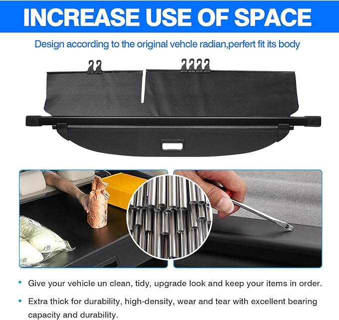 Powerty Cargo Cover Only Fit for Hyundai Tucson 2016 2017 2018 2019 2020 2021 Retractable Trunk Shielding Shade Cargo Luggage Cover Carbon Fiber Texture (Updated Version:no Gap)