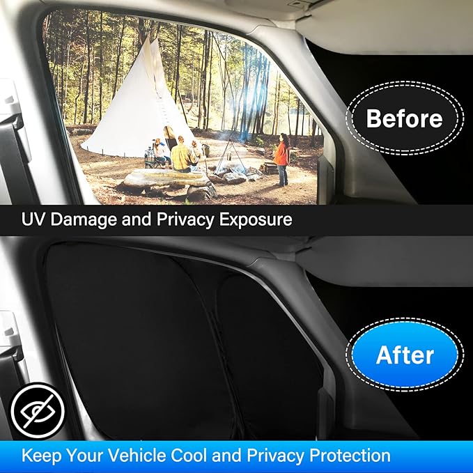 T TGBROS Windshield Sun Shade for Ford Transit 2015-2025 Car Window Shades Thicken UV Block and Blackout Privacy Foldable Sunshades 2PCS Accessories Keep Cool Sun Visor Covers