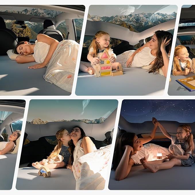 Tesla Model Y/Juniper Auto-level FlatCore TPU Backseat Mattress, 7.5’’ Thick Solid Foam Full Size Bed, Built-in Pump & Wedge Design Levels 12° Slope to True Flat for Roadtrip, Camping, Job Shifts, Nap