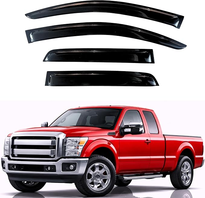 KPY Rain Guards Fit for 1999-2016 Ford F250 F350 F450 F550 Super Duty SuperCab, Out-Channel Window Visors Vent Deflector 4PC, Truck Accessories for 99-16 F250 F350 F450 F550 Super Duty Extended Cab
