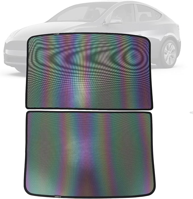 [2025 Upgrade] Sunshade Roof for Tesla New Model Y 2025 Juniper Colorful Ice Crystal Glass Sun Shade No-Sag Design Retractable Sunshade Heat Insulation Roof Window Sun Protection Foldable(Black)
