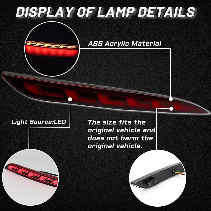 Smoked Housing Red LED Rear Bumper Reflectors Fog Brake Tail Light Lamps Turn Signal Light Compatible with Tesla Model 3 Standerd Long Rang 2017-2022 Plug and play（Red,Model 3）