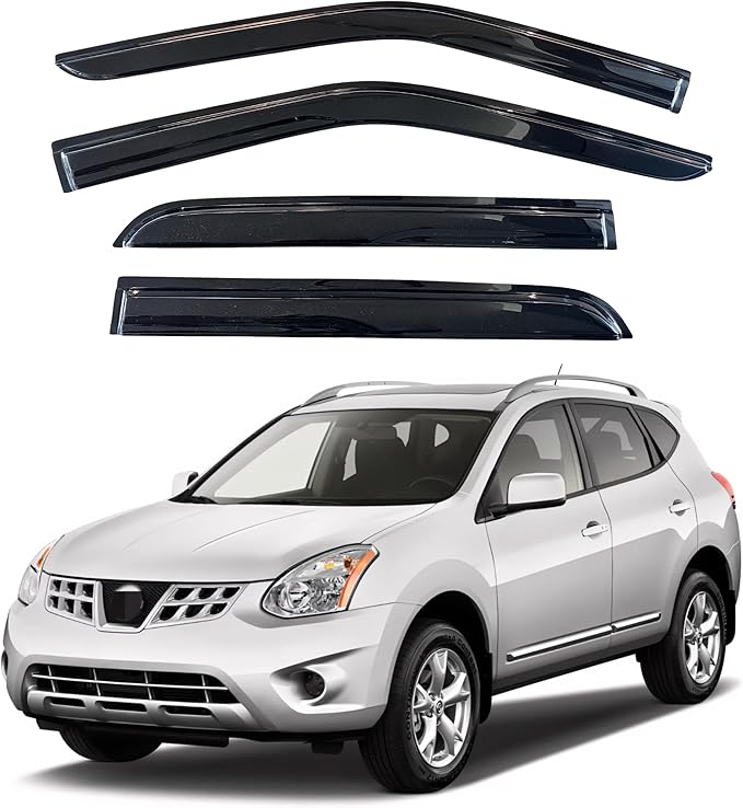 KPY Window Visor Rain Guard Compatible with Nissan Rogue 2009-2013 & Rogue Select 2014-2015, 4PC Side Window Vent Deflectors Tape-On Mugen Style, 2009 2010 2011 2012 2013 2014 2015