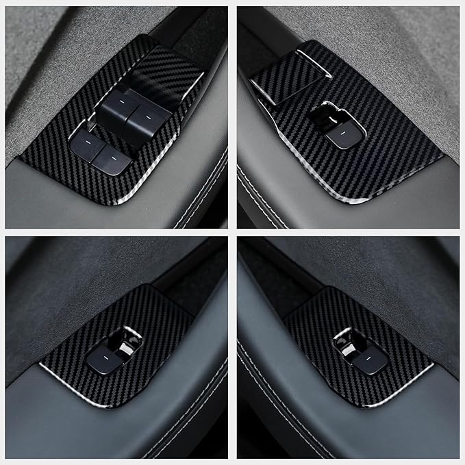 10PCS Car Window Lift Panel Cover Trim Carbon Color ABS Decal for Tesla Model 3 Highland Refresh Version 2024 2025 2026 Accessories