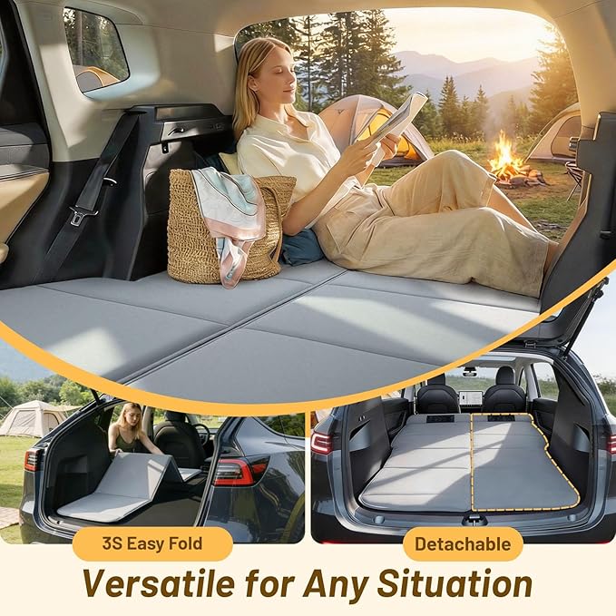 Car Bed for Nissan Rogue, Foldable Non-Inflatable Memory Foam Camping Mattress, Thickened Portable SUV Trunk Sleeping Pad, Air Mattress Upgrade for Camping & Travel Essentials, With Storage Bag, Gray