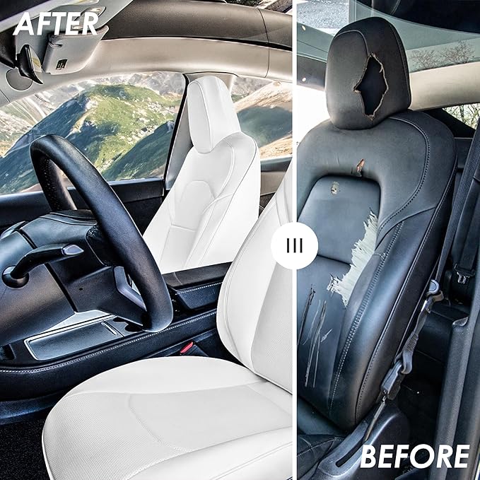 FH Group Custom Fit Car Seat Covers Specifically Made for 2017–2023 Tesla Model 3 Rear Set Solid White Faux Leather Car Seat Covers, Waterproof Automotive Seat Covers, Tesla Accessories