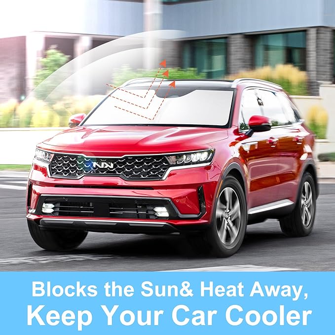 YYCKE Windshield Sun Shade Accessories Compatible with 2021-2024 2025 Sorento SUV for Kia Foldable Sunshade Sun Visor Blocks UV
