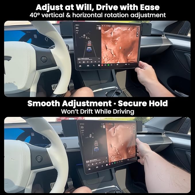 2026 Screen Swivel Mount for Model Y Juniper & Model 3 Highland Original Screen Center Console Navigation 4 Way Rotation Adjustment Screen Rotating Holder (Maintains Original Height)