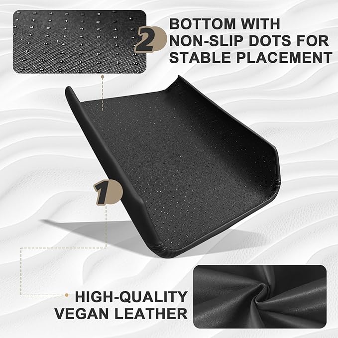 Muslogy Center Console Armrest Cover Fit for Tesla Model Y Juniper 2026+ / Model 3 Highland 2024+ Accessories, Comfort Armrest Pad Console Lid Cushion Vegan Leather Snap-On Black (Hard Cover)