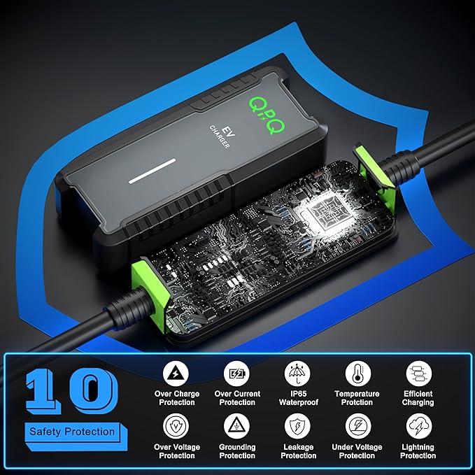 QPQ Level 1/2 Tesla Charger 16A, Portable Electric Car EV Charger for Tesla Models Y/X/3/S, 21FT Cable 240V NEMA 6-20 Plug 120V NEMA 5-15 Adapter, NACS Connector, 3.5KW Home EV Charging Station