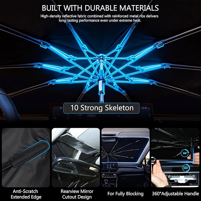 2026 Upgraded Car Windshield Sun Shade Umbrella - Custom-Fit for Ford Explorer 2020-2024 Umbrella Sunshade,Easy Install,UV Protection & Heat Reflective,Keep Interior Cooler with Storage Bag