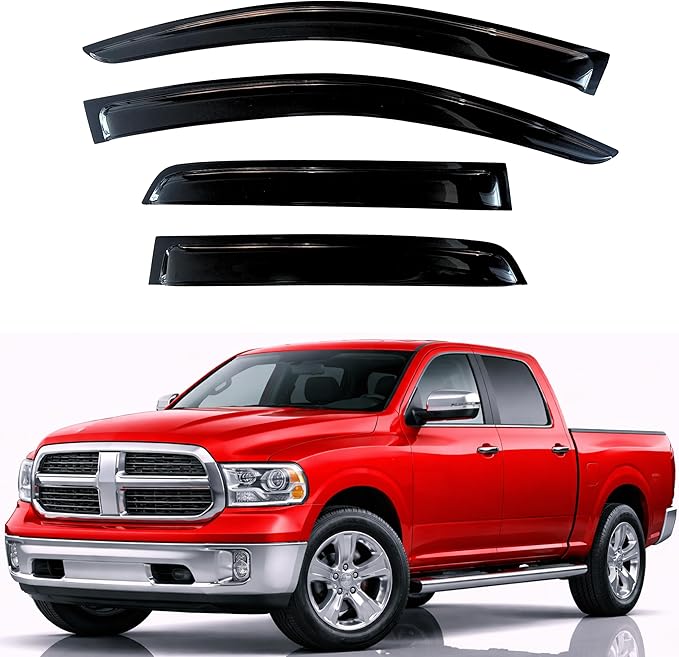 KPY Rain Guards Fit for 2009-2018 RAM 1500 Crew Cab, Out-Channel Window Visors Vent Deflectors 4PC, Truck Accessories for 2019-2023 RAM 1500 Classic Crew Cab, 2010-2024 RAM 2500 3500 Mega & Crew Cab