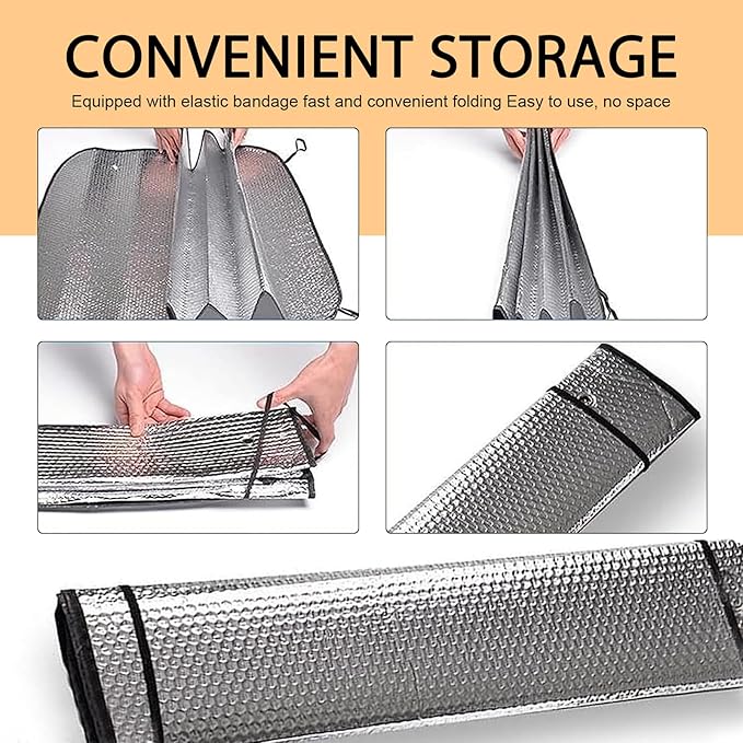 Accordion Foldable Windshield Sun Shade, Reflective Sunlight Highly Effective Cooling Heat Insulation Sunshade, Convenient to Stow Summer Accessories, Suitable for Most Cars (Silver #S)