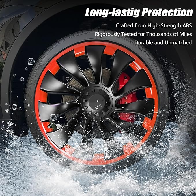 Wheel Rim Protect for Tesla Model Y 21" (2020-2024), Easy-Install Hubcaps Wheel Cover, Scratch-Resistant Car Tire Trim Rings, Stylish Design for Induction Wheels, Tangerine 4Pcs Model Y Accessories