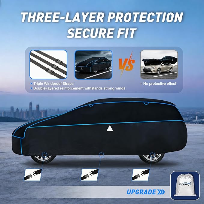 Hail Protector Car Cover for SUV(Length:182-190inch) + Gift Windshield Sunshade, Multi-Layered EVA Hail Proof Car Cover, Padded Car Hail Protector Blanket for RAV4, CRV, Q5, Equinox, Rogue etc.
