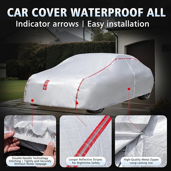 Car Cover Waterproof All Weather, 60 S Quick Install Underbody Wrap-Around Mount Car Covers for Automobiles （Copue-178 to 185 in）