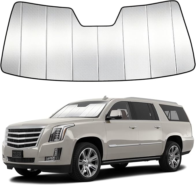 Windshield Sun Shade Custom Fit for 2015-2020 Cadillac Escalade/Escalade ESV, Chevrolet Suburban/Tahoe, GMC Yukon/Yukon XL, Accordion Folding Thick Window Sunshade Sun Visor Keep Cool