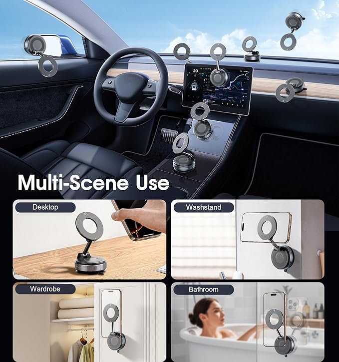 2026 Upgraded Suction Cup Phone Mount Nano Gel 360° Vacuum Magnetic Car Phone Holders for Your Car 110LBS Reinforced Mount for MagSafe Gym/Mirror for iPhone & Android