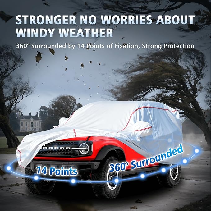 Car Cover Waterproof All Weather for Bronco 2020-2025,All-Around Fastening and 4 Upgrades, 60s Quick-Install for Car Cover