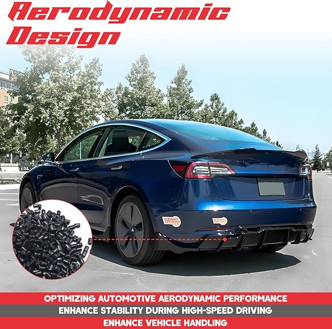 Rear Diffuser for 2017-2023 Tesla Model 3, Rear Bumper Lip Valance Panel Tesla Model 3 Accessories (Gloss Black)