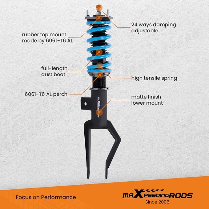 maXpeedingrods Coilovers for Tesla Y AWD 2020+, 24 Level Damper Adjustable Coilovers Suspension Kit Strut, Height Adjustable Shock Absorber, T6 Upgraded Lowering Kit Blue