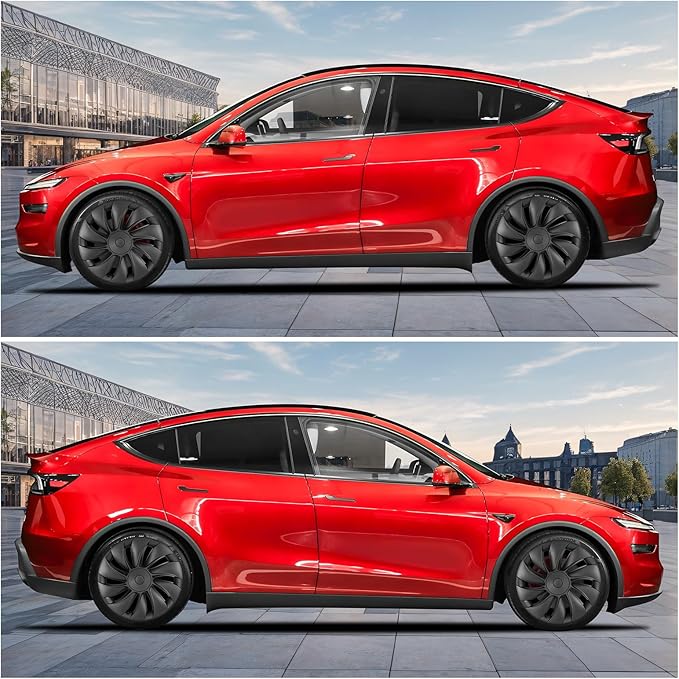 19" Wheel Covers Compatible with Tesla Model Y 2025-2026 Wheel Center caps Black Rims Matte Black ABS Hubcaps Snap-On Compatible with Tesla Y Juniper 2026 19-inch Wheel