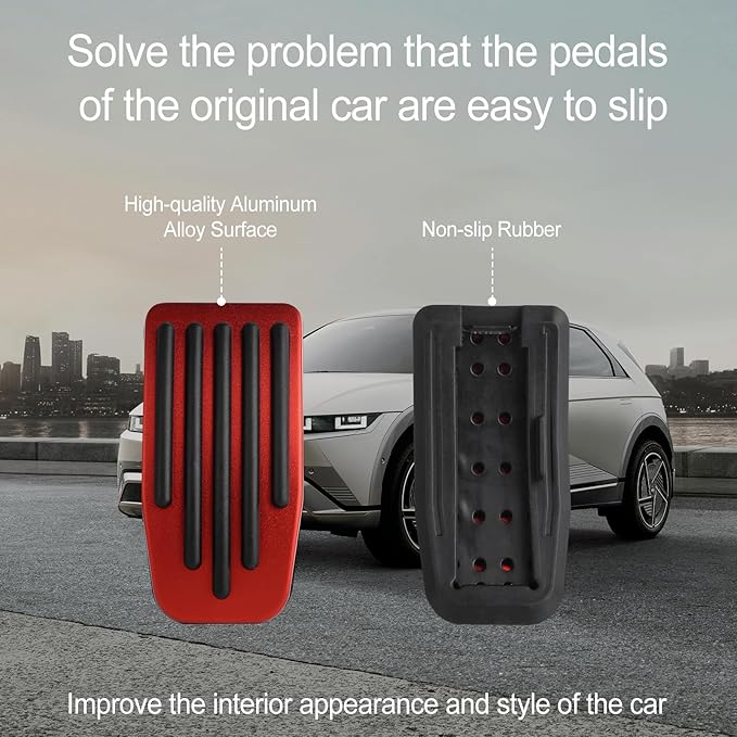 Red Foot Pedal Pads Set for Tesla Model 3 Model Y 2016-2026, Non-Slip Pedal Covers Accessories, Aluminum Accelerator/Brake Foot Pedal Pad for Model Y(Juniper) Model 3(Highland)