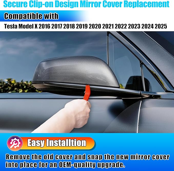 Jaronx Compatible with Tesla Model X Mirror Cover Replacement 2016-2025, Right Passenger Side Clip-on Rear View Mirror Cover Cap for Tesla Model X Accessories 1054431-00-D (Midnight Silver)